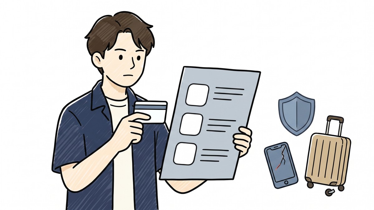 カード付帯保険の利用条件を確認するりょうたのイメージ