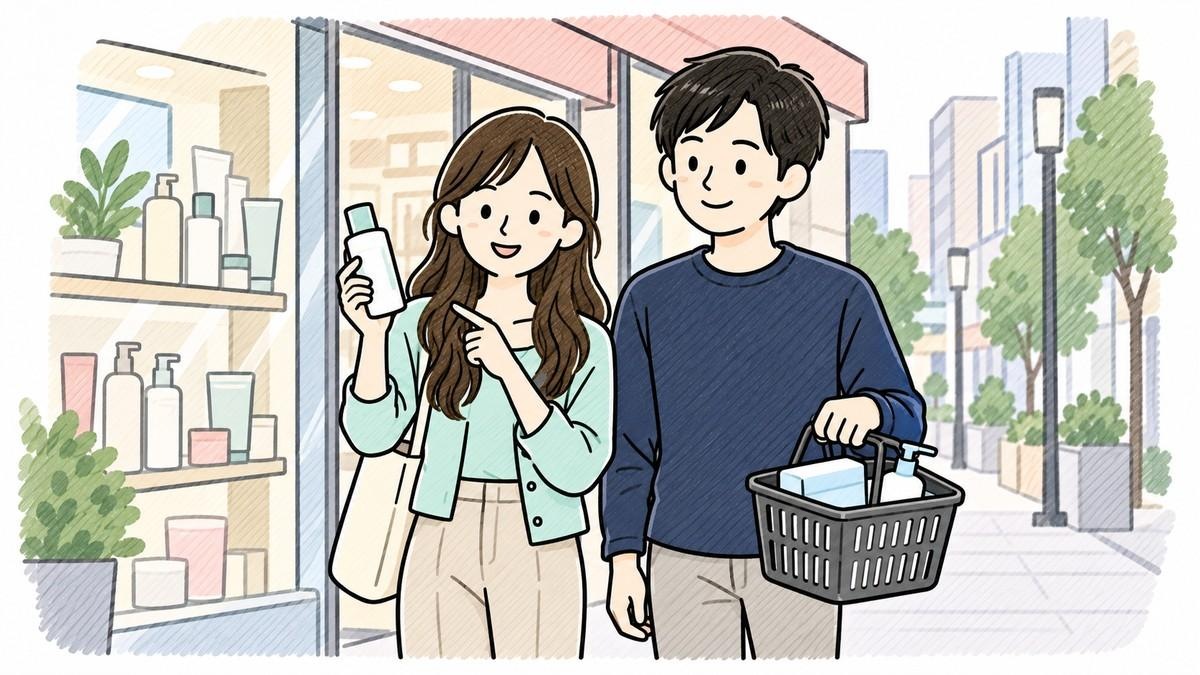 パートナーと都会で買い物をするFさんのイメージ