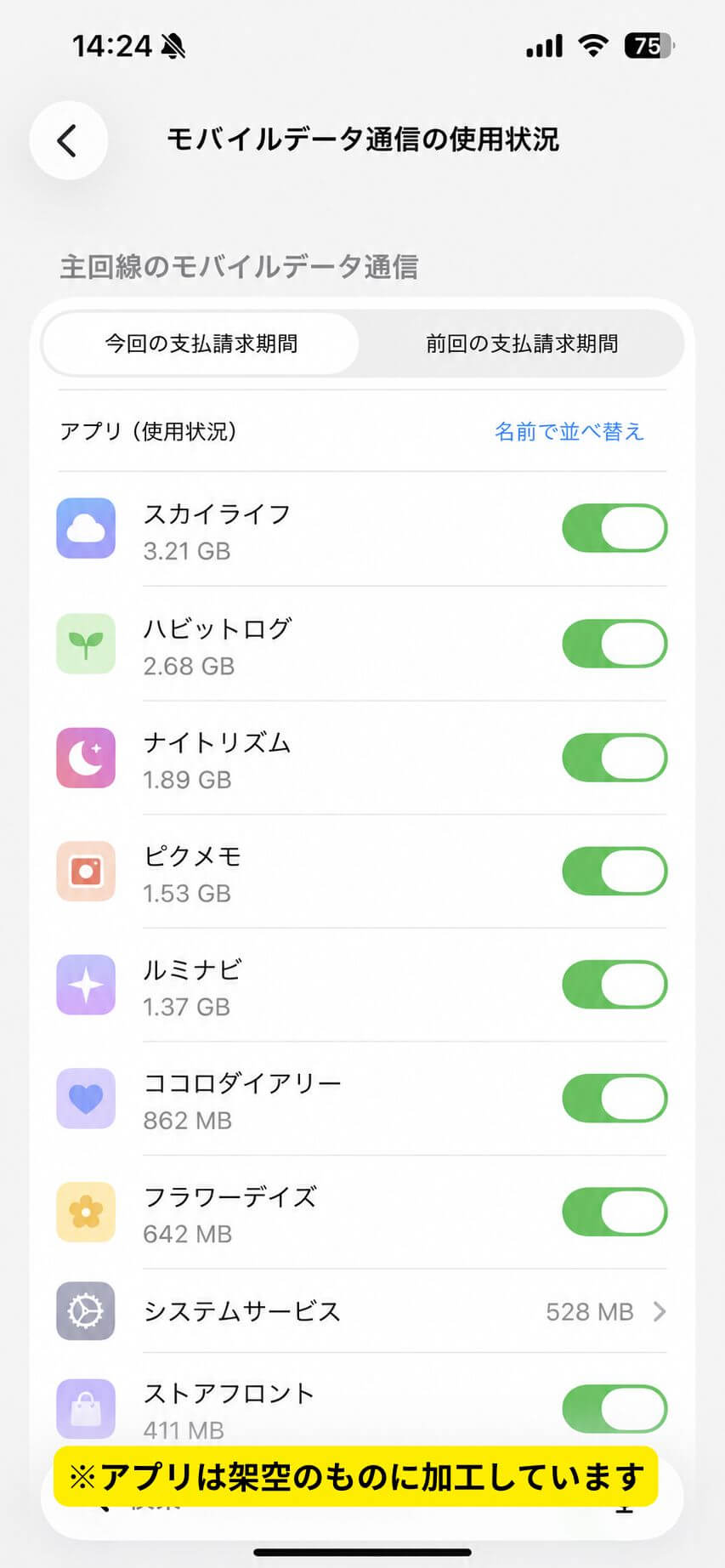 データ容量をチェックしている様子