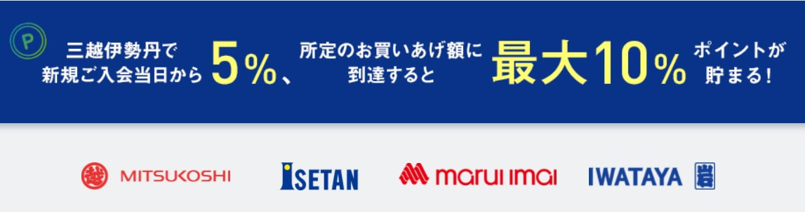 エムアイカード プラスの三越伊勢丹での還元率は5~10%